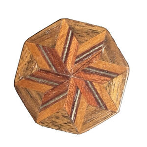 Vintage Artisan Inlay Wooden Brooch Pin Star Design Wood Inlay 1 1/4" wide